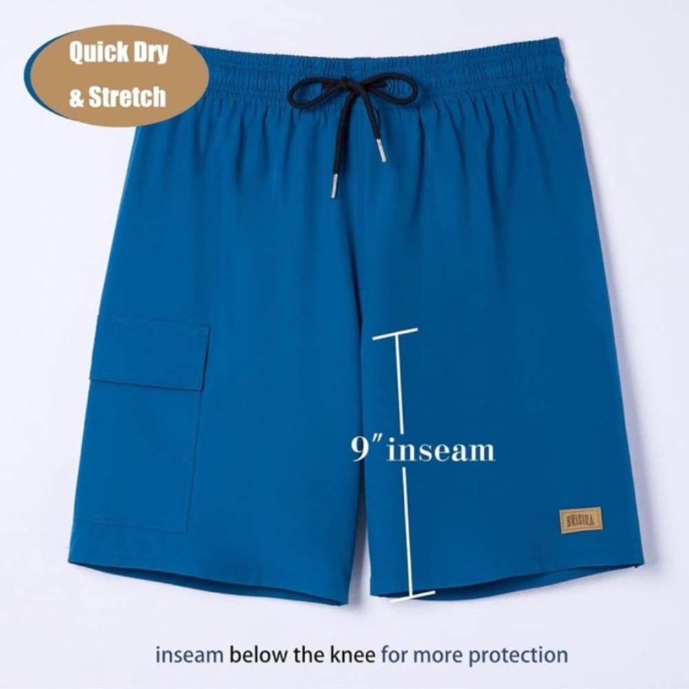 NWT Brisira Solid Blue  Relaxed Fit Swim Shorts Trunks